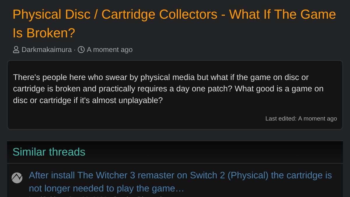 Physical Disc / Cartridge Collectors - What If The Game Is Broken ...